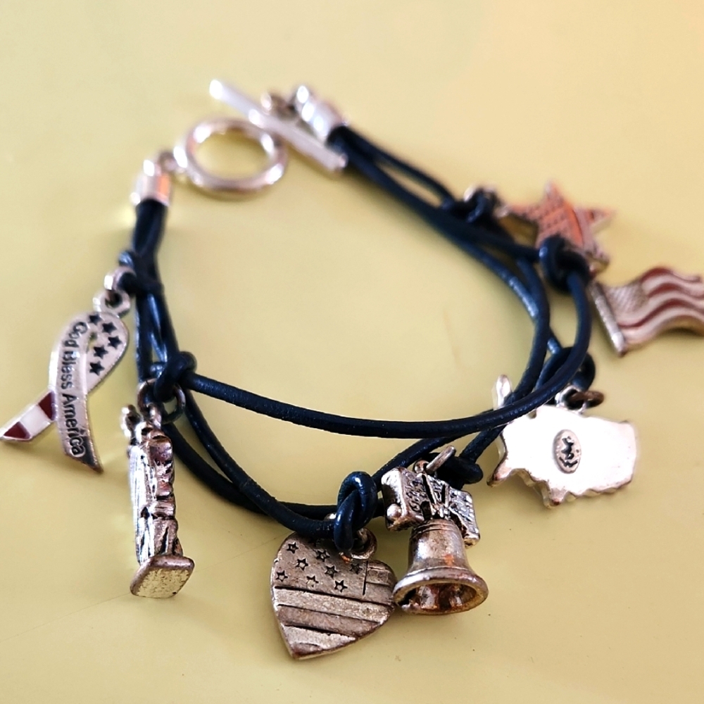 USA Bless America Freedom Charm Bracelet